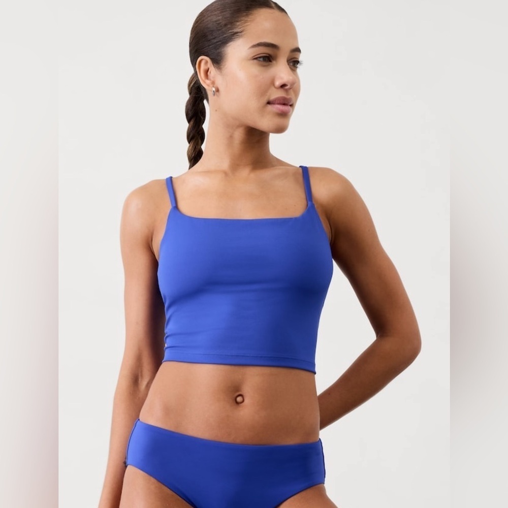 NWT Athleta Scoop Crop Bikini Varsity Blue Top Size XS Best for A-C Cup.
